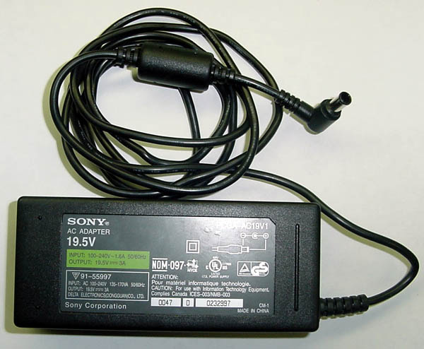 Sony Genuine Original PCGA-AC19V1 19V 3A 60W AC Adapter for PCG-700 PCG-800 PCG-F PCG-FX PCG-R505TE PCG-XG PCG-Z Series Laptops